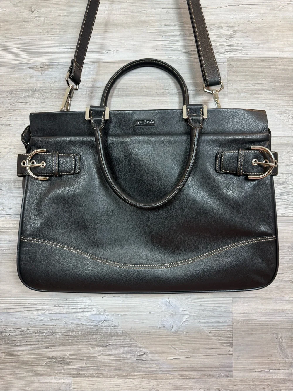 FranklinCovey Black Leather Laptop Bag Briefcase Tote Crossbody Satchel Purple